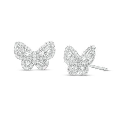 Emerald-Cut Butterfly Cubic Zirconia Stud Earrings in Sterling Silver