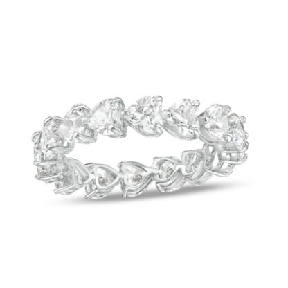 4mm Heart-Shaped Cubic Zirconia Eternity Band in Sterling Silver - Size 8