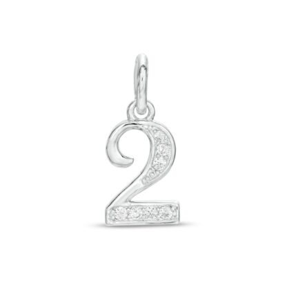 Cubic Zirconia Number 2 Necklace Charm in Sterling Silver