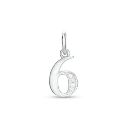 Cubic Zirconia Number 6 Necklace Charm in Sterling Silver