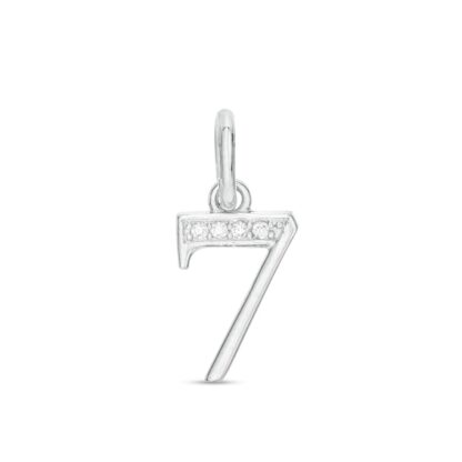 Cubic Zirconia Number 7 Necklace Charm in Semi-Solid Sterling Silver