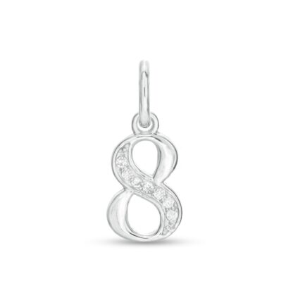 Cubic Zirconia Number 8 Necklace Charm in Sterling Silver