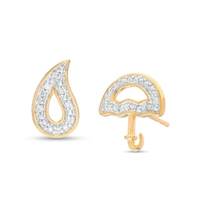 1/20 CT. T.W. Diamond Raindrop and Umbrella Mismatch Stud Earrings in 10K Gold