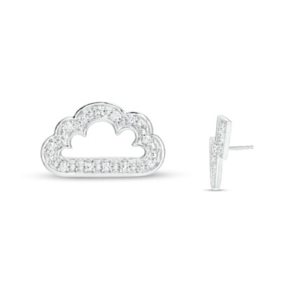 1/20 CT. T.W. Diamond Mismatch Cloud Outline and Lightning Bolt Stud Earrings in Sterling Silver