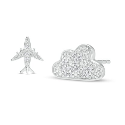 1/20 CT. T.W. Multi-Diamond Mismatch Cloud and Plane Stud Earrings in Sterling Silver