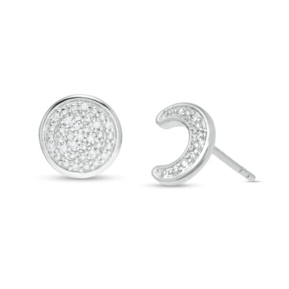 1/20 CT. T.W. Multi-Diamond Mismatch Full and Crescent Moon Stud Earrings in Sterling Silver