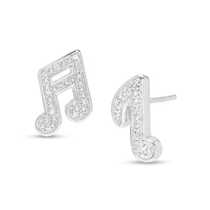 1/20 CT. T.W. Diamond Mismatch Music Notes Stud Earrings in Sterling Silver