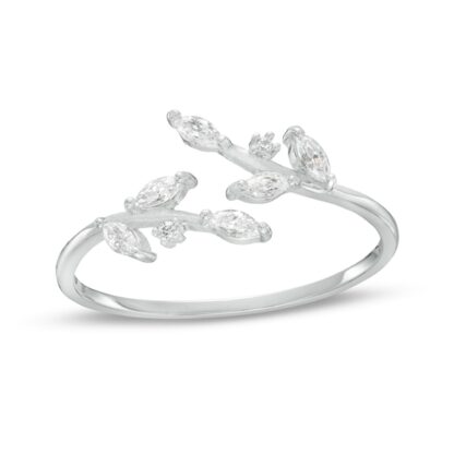 Cubic Zirconia Double Vine Bypass Toe Ring in Solid Sterling Silver