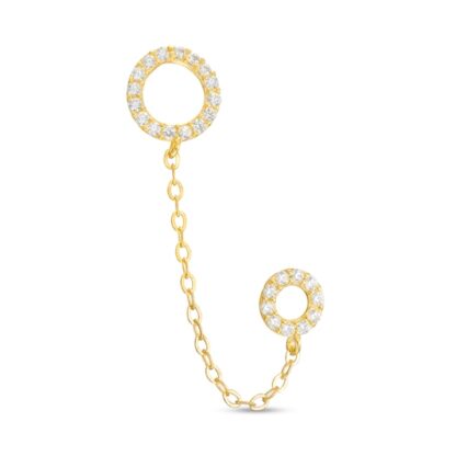 Cubic Zirconia Double Circle Chain Duo Stud Earring in 10K Gold