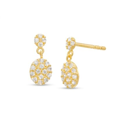 Cubic Zirconia Pavé Oval Drop Stud Earrings in 10K Gold