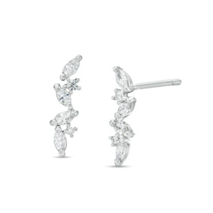 Multi-Shape Cubic Zirconia Crawler Stud Earrings in Sterling Silver