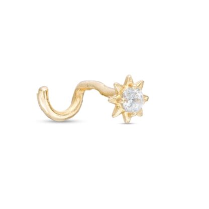 020 Gauge Cubic Zirconia Starburst Nose Screw Ring in 14K Gold