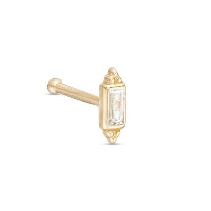 020 Gauge Cubic Zirconia Baguette Nose Stud in 14K Gold