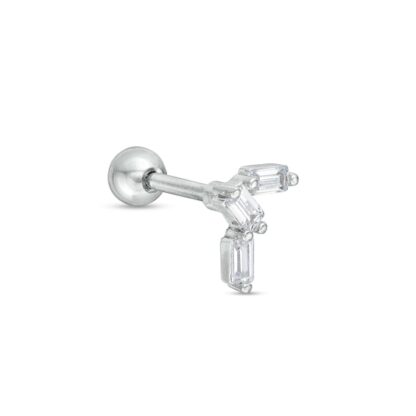 018 Gauge Cubic Zirconia Baguette Crawler Cartilage Barbell in Stainless Steel