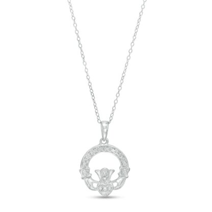 Diamond Accent Claddagh Pendant Necklace in Sterling Silver - 18"