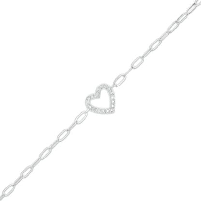 1/20 CT. T.W. Diamond Heart Paperclip Bracelet in Sterling Silver - 7"