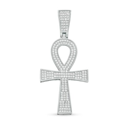 Cubic Zirconia Ankh Necklace Charm in Sterling Silver