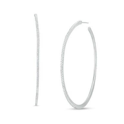 Cubic Zirconia Pavé Open Hoop Earrings in Sterling Silver