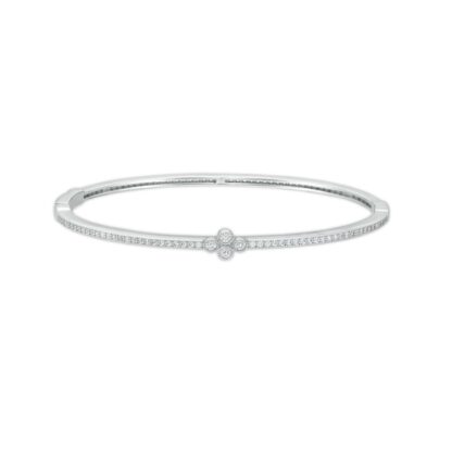 Cubic Zirconia Quad Stone Bangle Bracelet in Sterling Silver