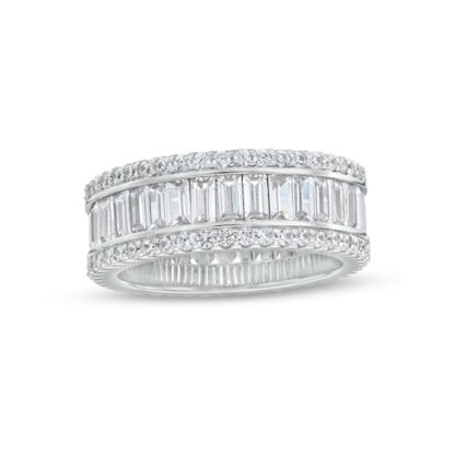 Cubic Zirconia Baguette and Round Eternity Ring in Sterling Silver