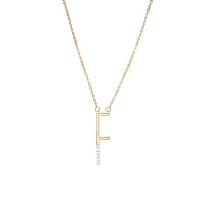 Diamond Accent "F" Initial Necklace in Sterling Silver with 14K Gold Plate - 18"