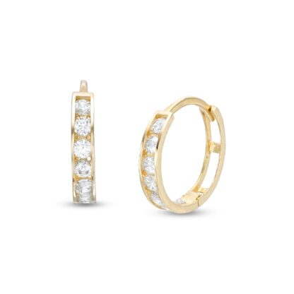 Cubic Zirconia 6 Stone Huggie Hoop Earrings in Solid Sterling Silver with 14K Gold Plate