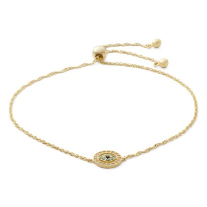 Cubic Zirconia Evil Eye Bolo Bracelet in Sterling Silver 14K Gold Plate