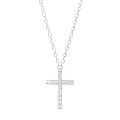 Diamond Accented Cross Necklace in Sterling Silver - 18"