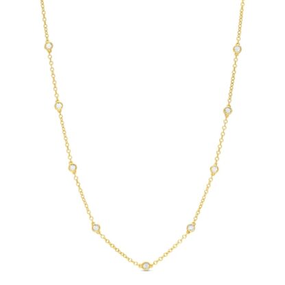 Diamond Accent Bezel Station Necklace in Sterling Silver with 14K Gold Plate - 18"