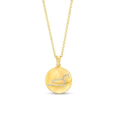 Diamond Accent Leo Zodiac Disc Necklace in Sterling Silver with 14K Gold Plate - 18"