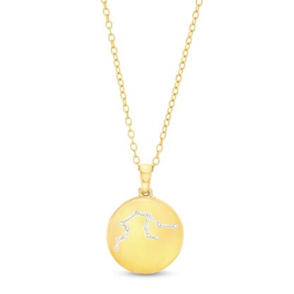 Diamond Accent Aquarius Zodiac Disc Necklace in Sterling Silver with 14K Gold Plate - 18"