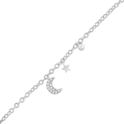 Diamond Accent Moon and Star Bracelet in Sterling Silver