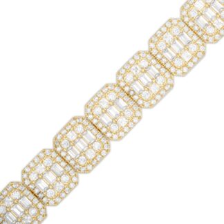 Baguette and Round Cubic Zirconia Cluster Octagonal Frame Bracelet in Solid Sterling Sliver with 14K Gold Plate - 8.3"